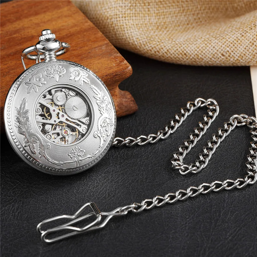 Pocketwatch Silver Roman Numerals Antique Hand Wind Mechanical Pocket Watch Skeleton Steampunk Unique Gear Men Women Top 250807