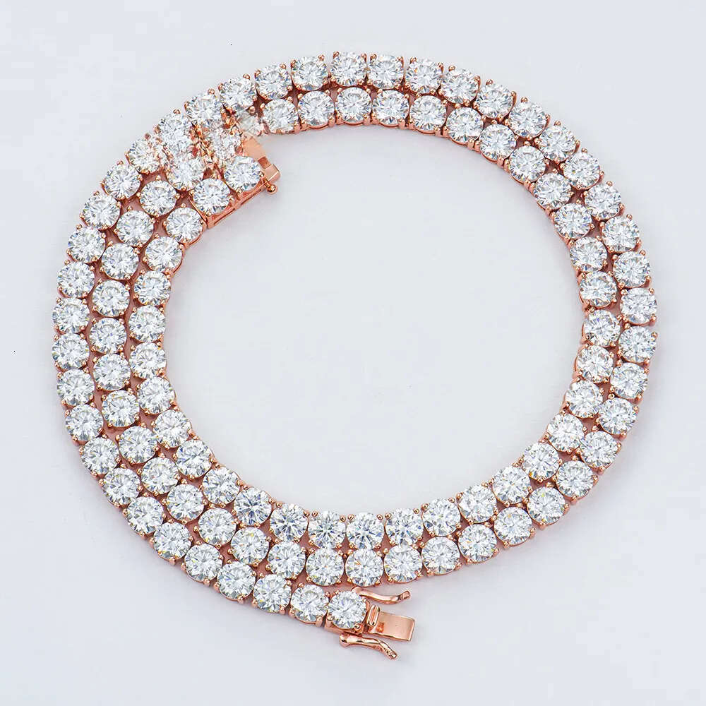 Stock Available Hiphop Jewelry 5mm Sier Rose Gold Plated Tennis Link Chain Round Brilliant Cut Moissanite Necklace
