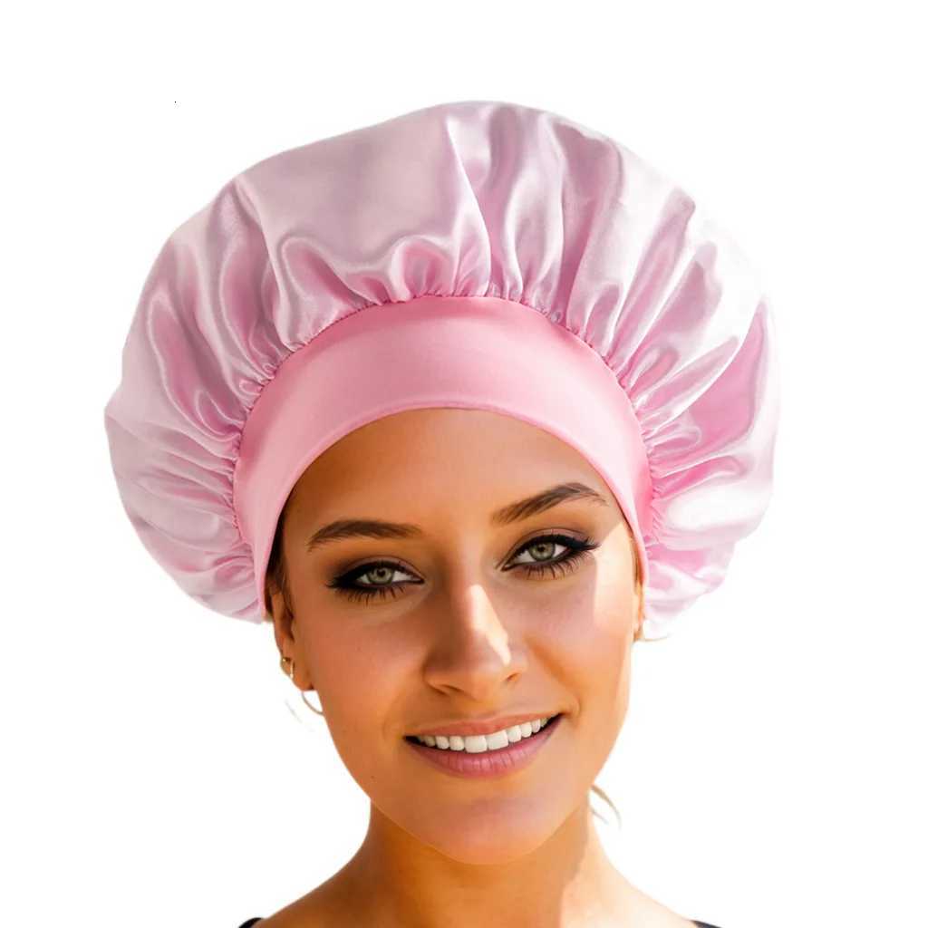 New Womens Satin Solid Wide-brimmed Sleeping Hat Unisex Head Wrap Elastic Band Cap Hair Care Bonnet Night Hat bonnet Z250808