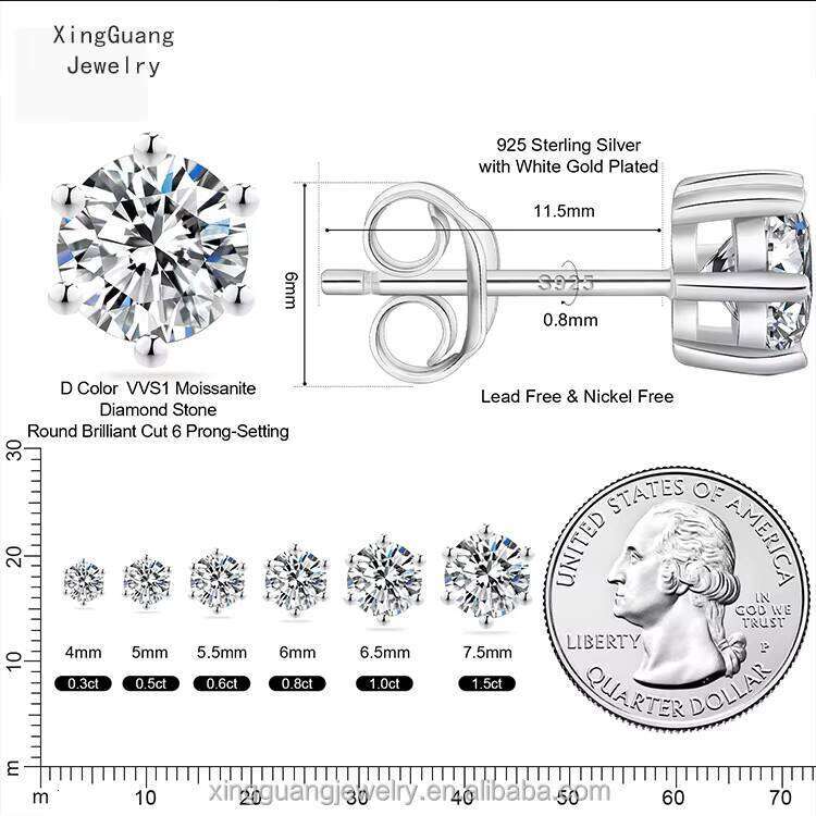 5mm-8mm Classic Mossanite Earrings Jewelry Sterling Sier VVS Moissanite Dia Ear Stud for Men Women