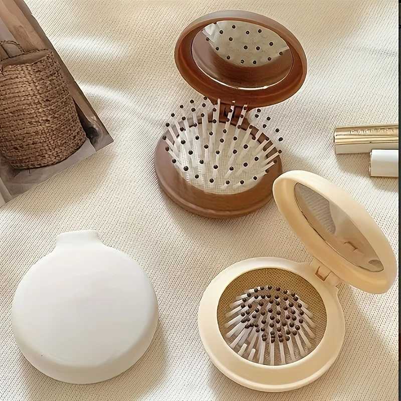 Mini Portable Folding Travel Hair Brush with Mirror for Women Lightweight Plastic Dual Fold Design for Outdoor Use Hand Washable Z250807