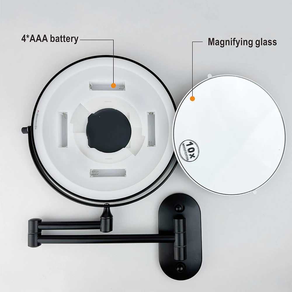 8 Inch Black Wall Mounted Bathroom Mirror 10x Magnifying Makeup Mirror Adjustable Dimming Vanity Cosmetic Mirrors with Light Z250807