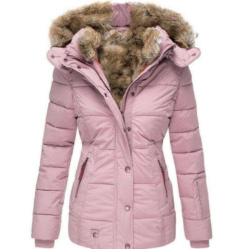 Women's Clothing Winter Warm Fur Collar Women's Zipper Long Sleeved Slim Hooded Cotton Coat