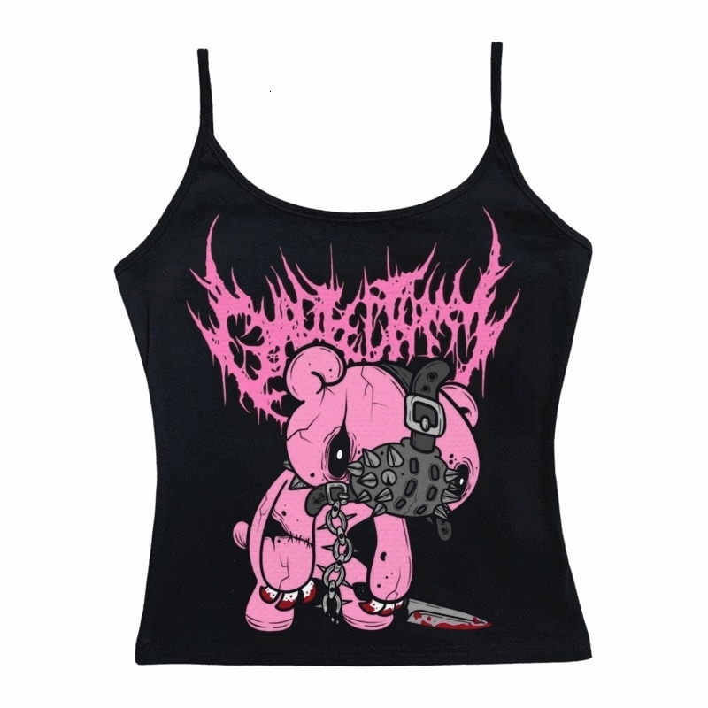 2000s Y2k Youthful Woman Clothes Bear Graphs Print Crop Top Fashion Street Shirt Summer Casual Tanks Camis Coquette Emo Corset y250807