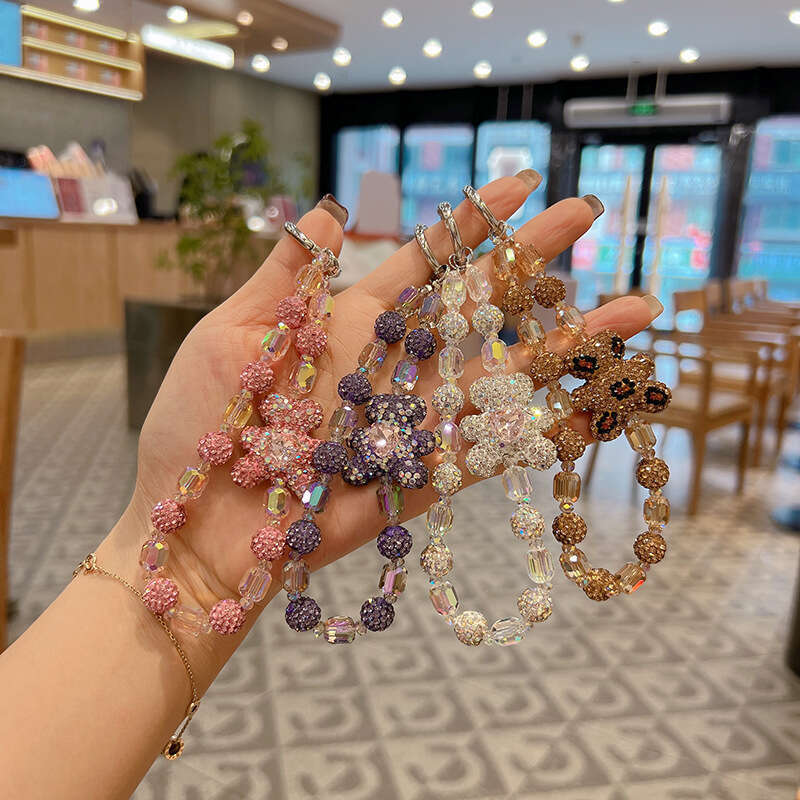 New Clay Bear Crystal Bracelet Creative Rhinestone Exquisite Bead Chain Car Keychain Bag Pendant