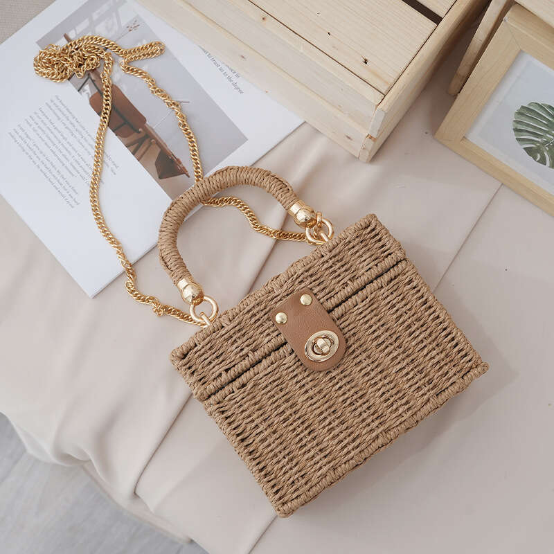 Ins Style Small Square New Straw Bag Single Shoulder Crossbody Handbag for Women Beach Photo Props Wedding Gift