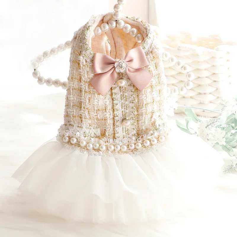 Pet Fur Patchwork Mesh Dress Autumn Winter Bow Sweater Coat Cat Princess Fluffy Winter Skirt Pearl Lace Small Dog Teddy Bear Pet Z250808