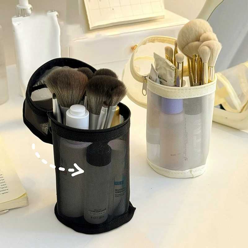 Mesh Dual-use Makeup B Storage Bag Portable B Case Simple Large Capacity B Bucket Holder Travel Stand-up Pouch Y250808