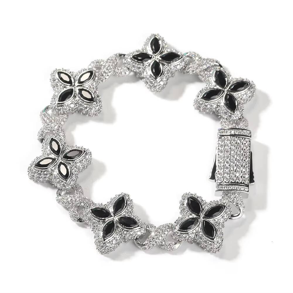 Hip Hop Fashion Bracelet 13mm Brass Blue Silver Colored Diamond Four Leaf Clover Infinity Link for Parties and Lovers