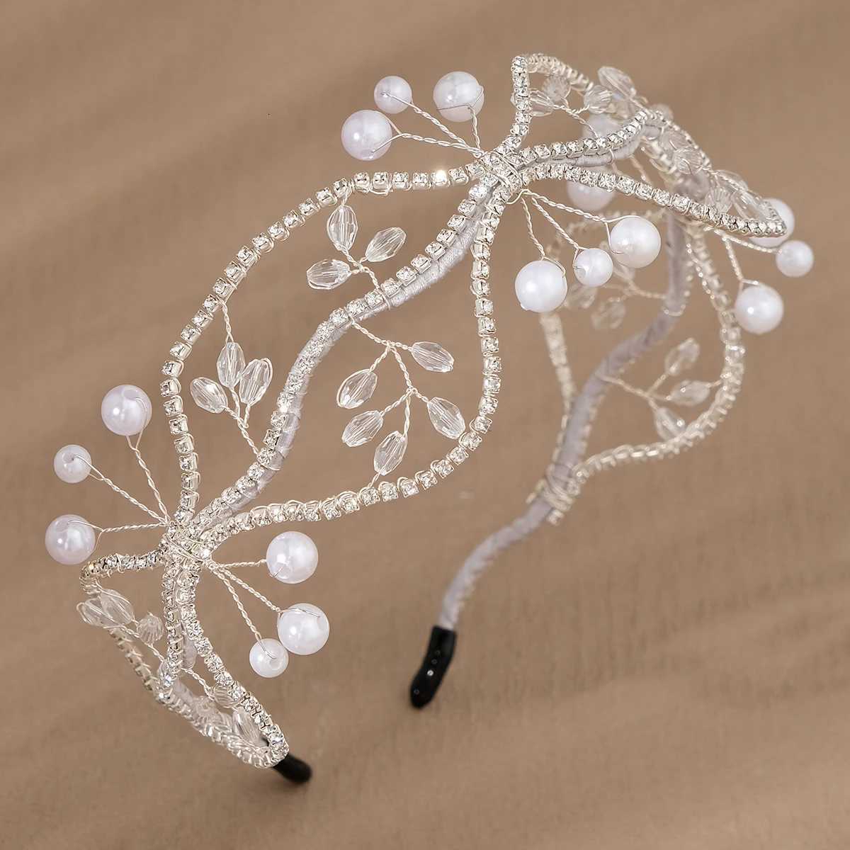 Unique Design Pearl Crystal Beaded Hair Net For Girls Handmade Sparkling Rhinestone Bands Party Hair Jewelry As Gifts Y250808