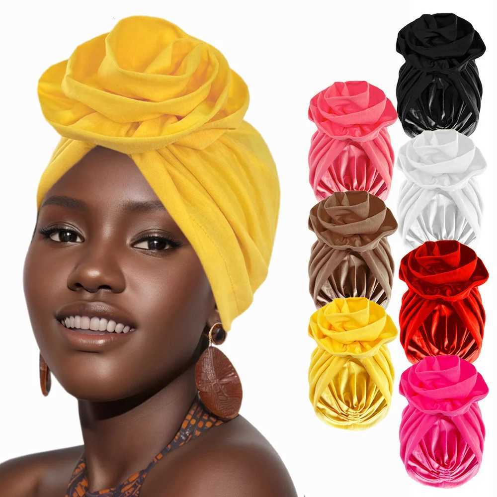 Ethnic Womens Hijabs Big Flower Turban Wrap Head Popular African Ladies Church Wedding Beanie Hat Multifunction Cap Accessories Z250808