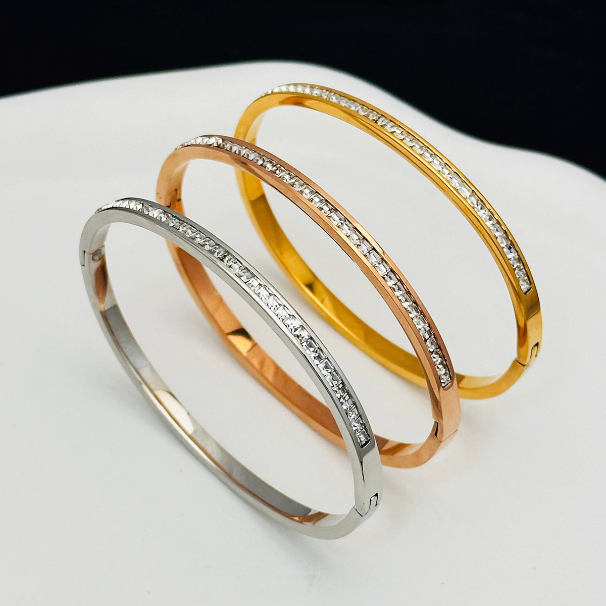 Designer Bangle Titanium Steel Bracelet Fashion Gypsy Women's Round Full Diamond Couple Stainless Steel 18 Gold Jewelry wholesales drop ship