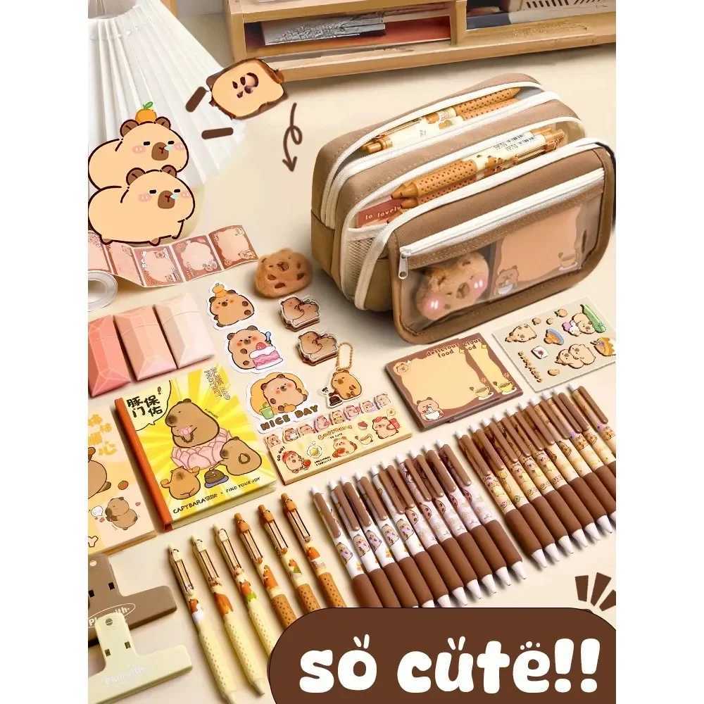 Capybara Pencil Bag, Fabric Stationery Holder And Pencil Case Organizer With Sticker And Brooch Attachment Points - School Supplies Storage For Studen - view 7