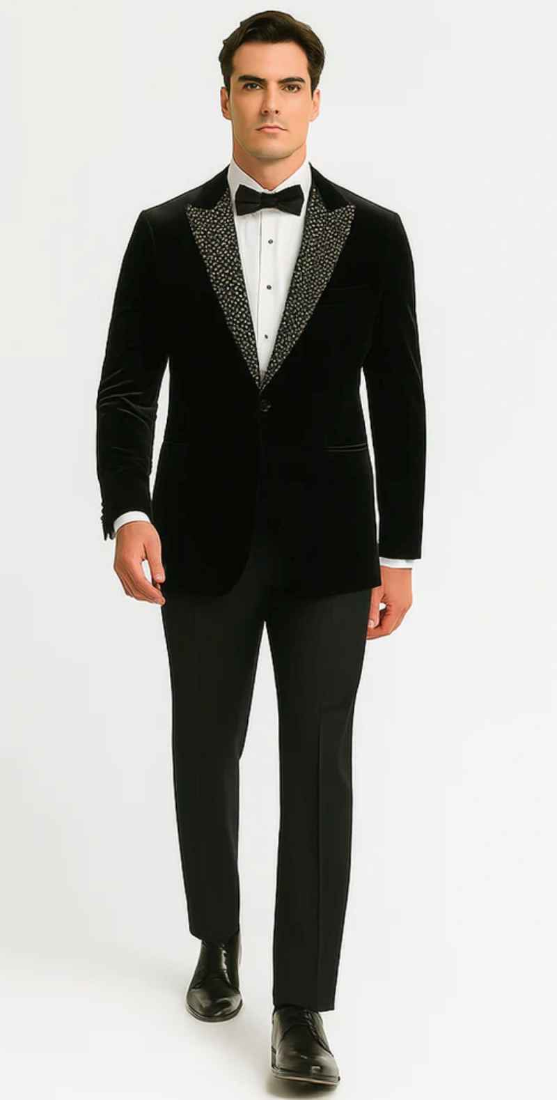 Luxury Black Peaked Lapel One Button Blazer Trousers Beaded Party Wear Male Suits Wedding Costume Homme Slim Fit Outfit 2Pcs Jacket Pants