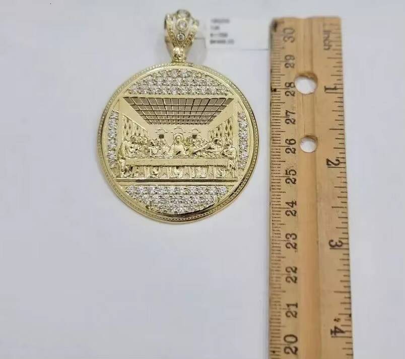 3 Piece Real Moissanite Round Cut Last Supper Circle Pendant 14K Yellow Gold Plated Fine Jewelry Series