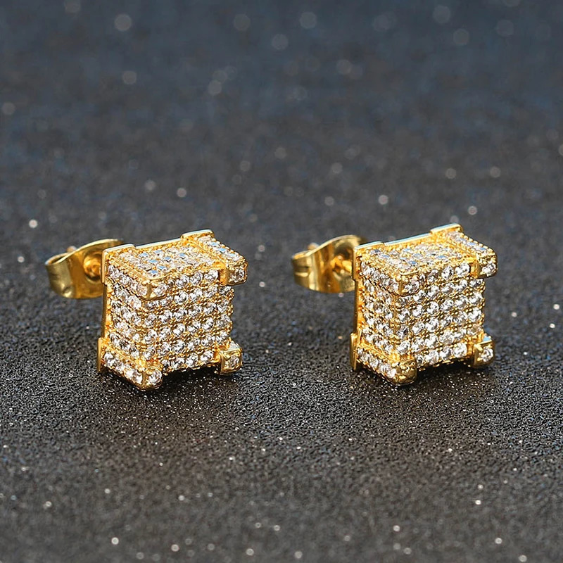 Stud Earrings For Women Iced Out AA Cubic Zirconia Hip Hop Men Piercings Ear Ring Gold Color Jewellery Wholesale OHE013 250807