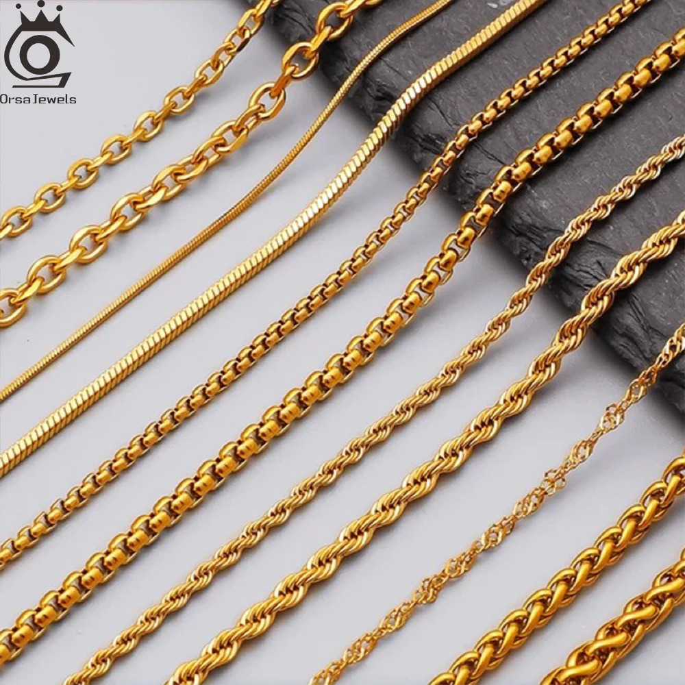 ORSA JEWELS 14k Gold 925 Sterling Silver Paperclip Chopin Rope Cuban Figaro Box Cable Chain Necklace Simple Basic Chain Neck 250807