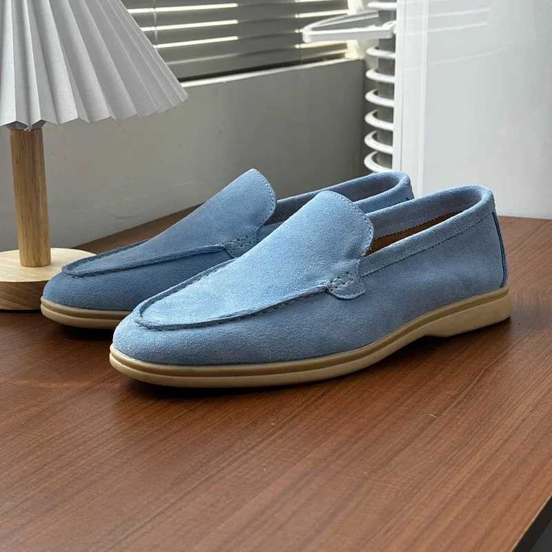 Men Classic British Style Loafers Moccasins Cow Suede Genuine Leather Fashion Mens Casual Shoes Mens Outdoor Driving Flats New W250808