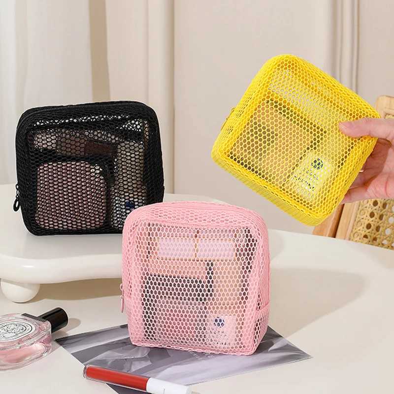 Square Mesh Cosmetic Bag Portable Lipstick Cosmetic Storage Bag with Zipper Multi-purpose Sundries Storage Bag Cute Student Case Y250808