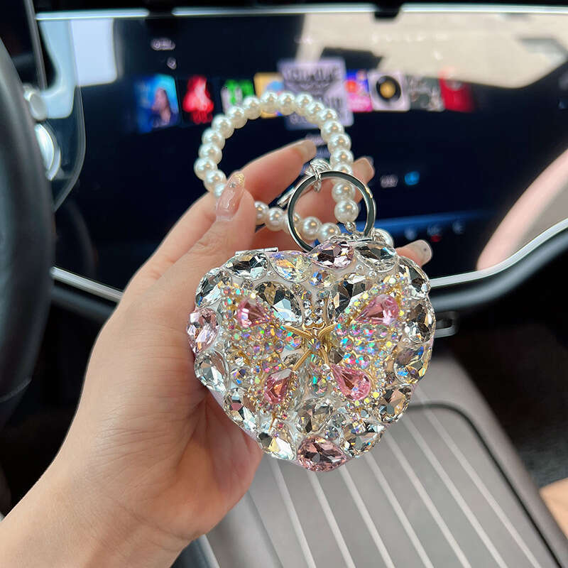 New 3D Butterfly Glass Diamond Heart Keychain Creative Crystal Portable Folding Mirror Bag Pendant for Women