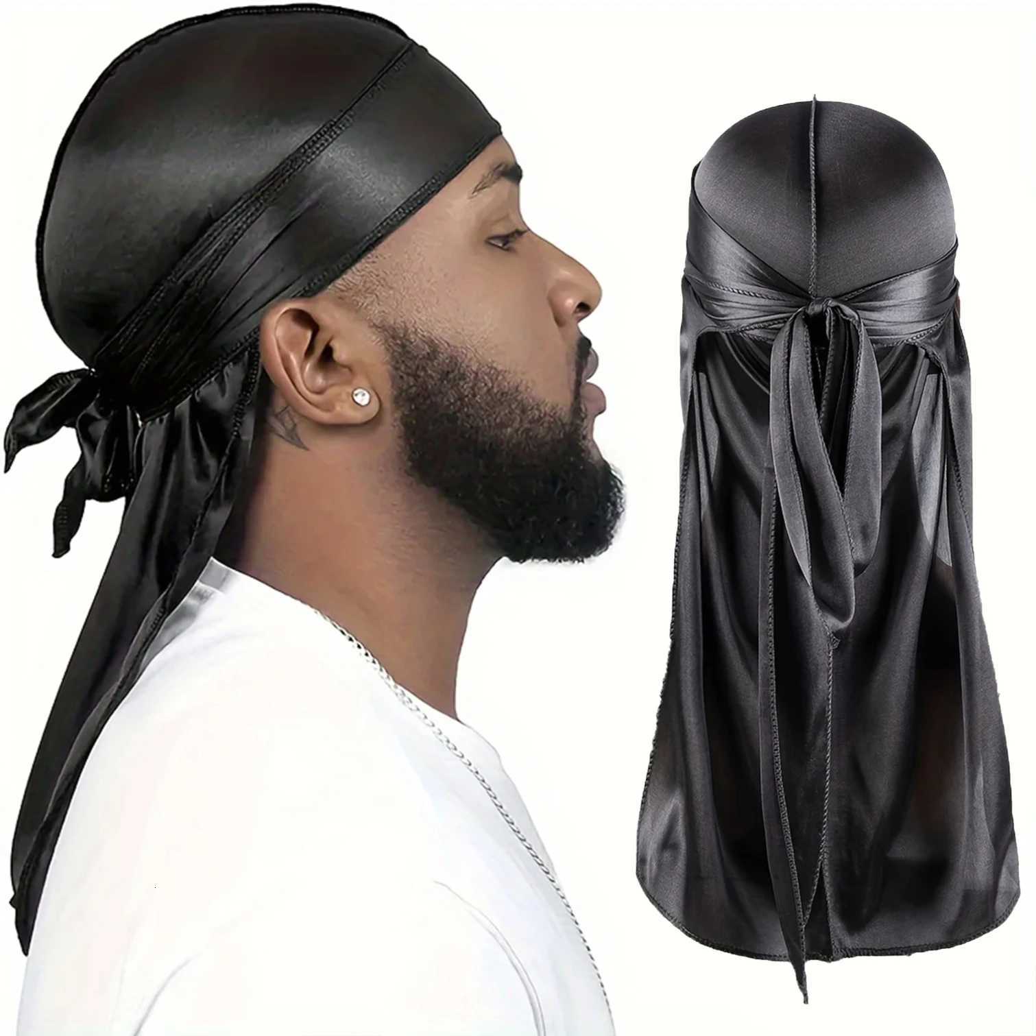 Mens Silk Durag Bonnet Bandana Silky Du Rag Doo Rag Long Tail Waves Cap Z250808