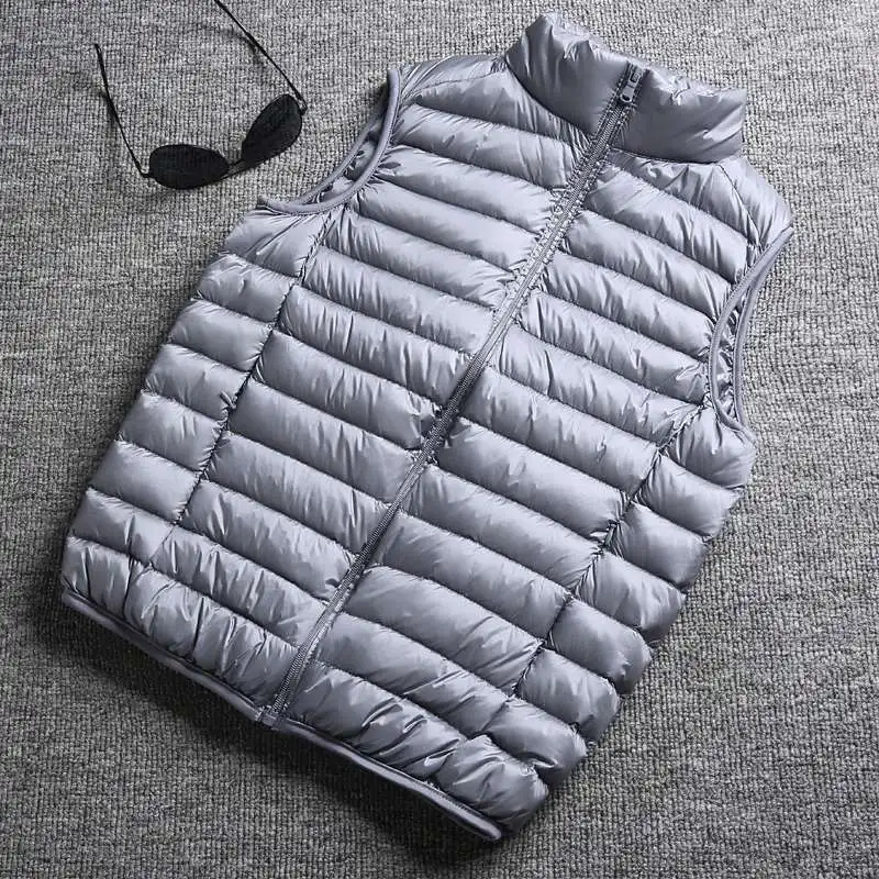 Winter Men White Duck Down Vest Ultralight Sleeveless Vest Jacket Fashion Stand Collar Men Large Size Loose Vest Male M-5XL 250804