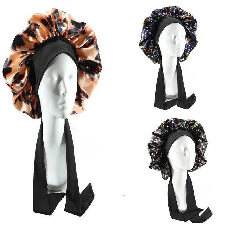 Women Big Size Satin Cap for Sleeping Hat Night Sleep Cap Hair Care Silk Bonet Stain Hair Cap for Women Curly Springy Hair Z250808