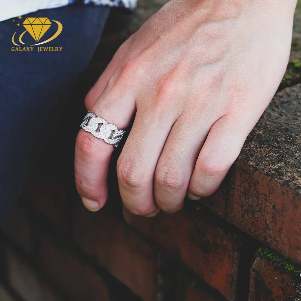 Wholesale Custom Design Hip Hop Cuban Link Moissanite Real Silver 925 Sterling Fine Jewelry Moissanite Cuban Ring for Men