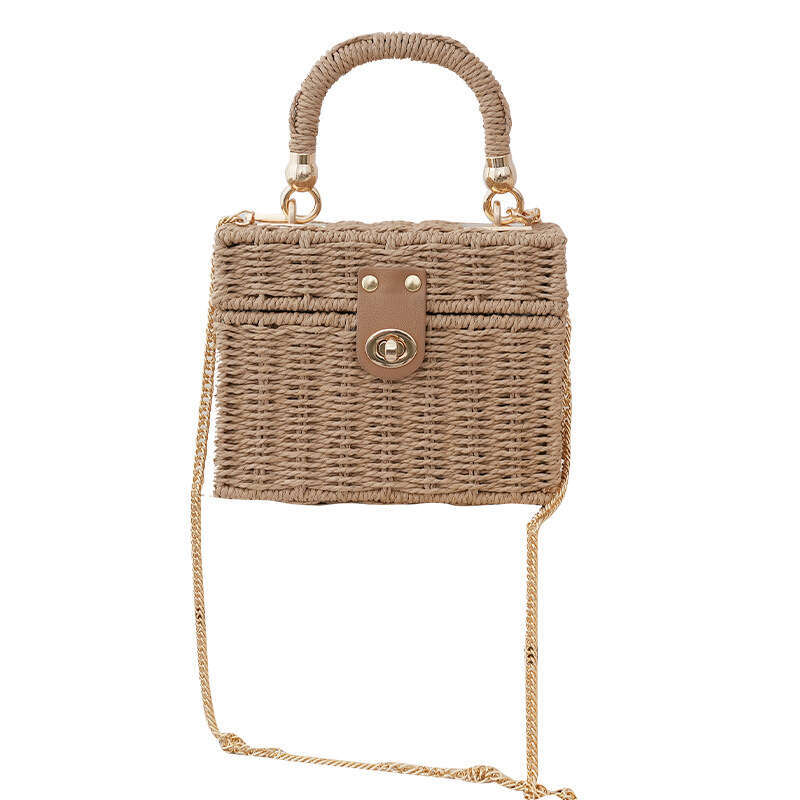 Ins Style Small Square New Straw Bag Single Shoulder Crossbody Handbag for Women Beach Photo Props Wedding Gift