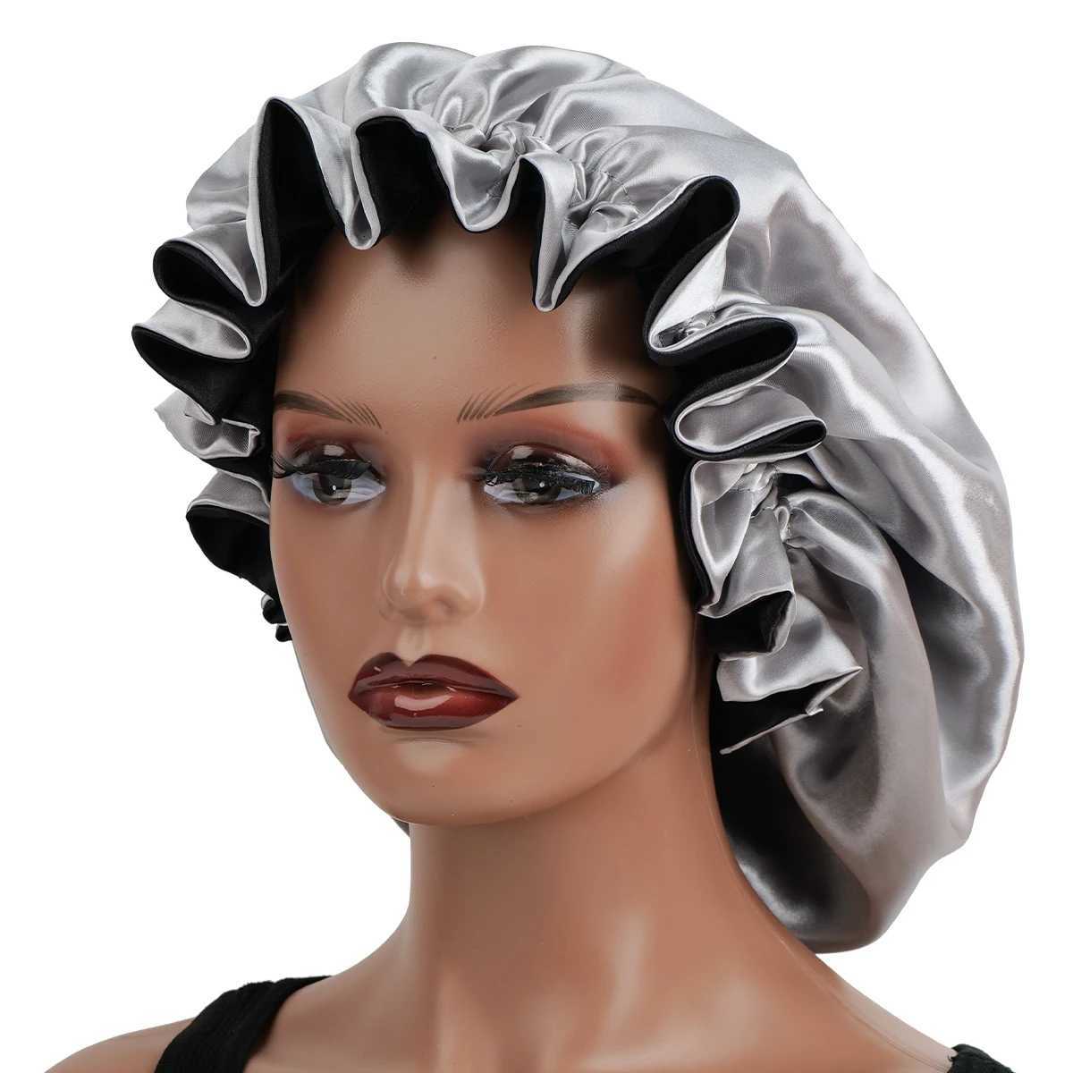 1Pc Double-Layered Minimalist Hair Bonnet Satin Bonnet Sleep Caps Can Be Worn on Both Sides Versatile Cap for Men/Women Z250808
