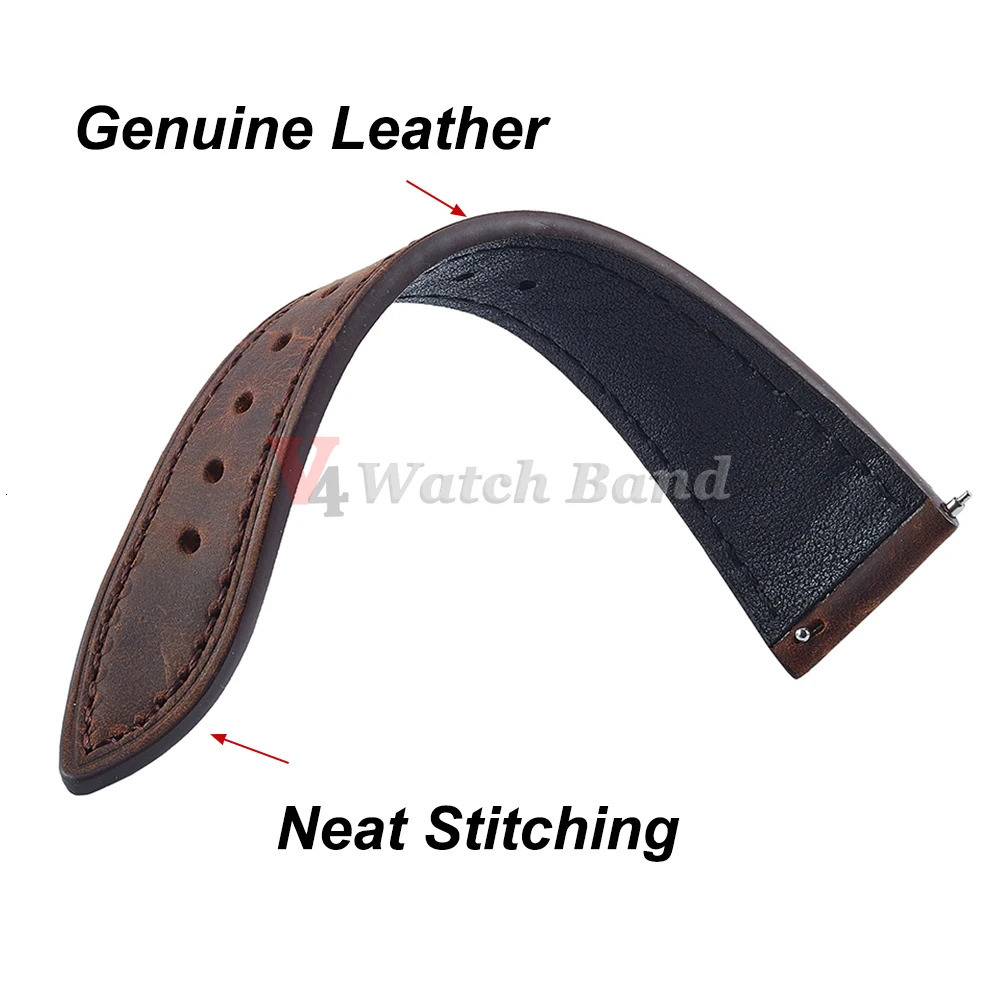 Vintage Leather Watch Band Butterfly Buckle Stitching Cowhide Strap for Omega 181920212224mm Wrist Bracelet 250805