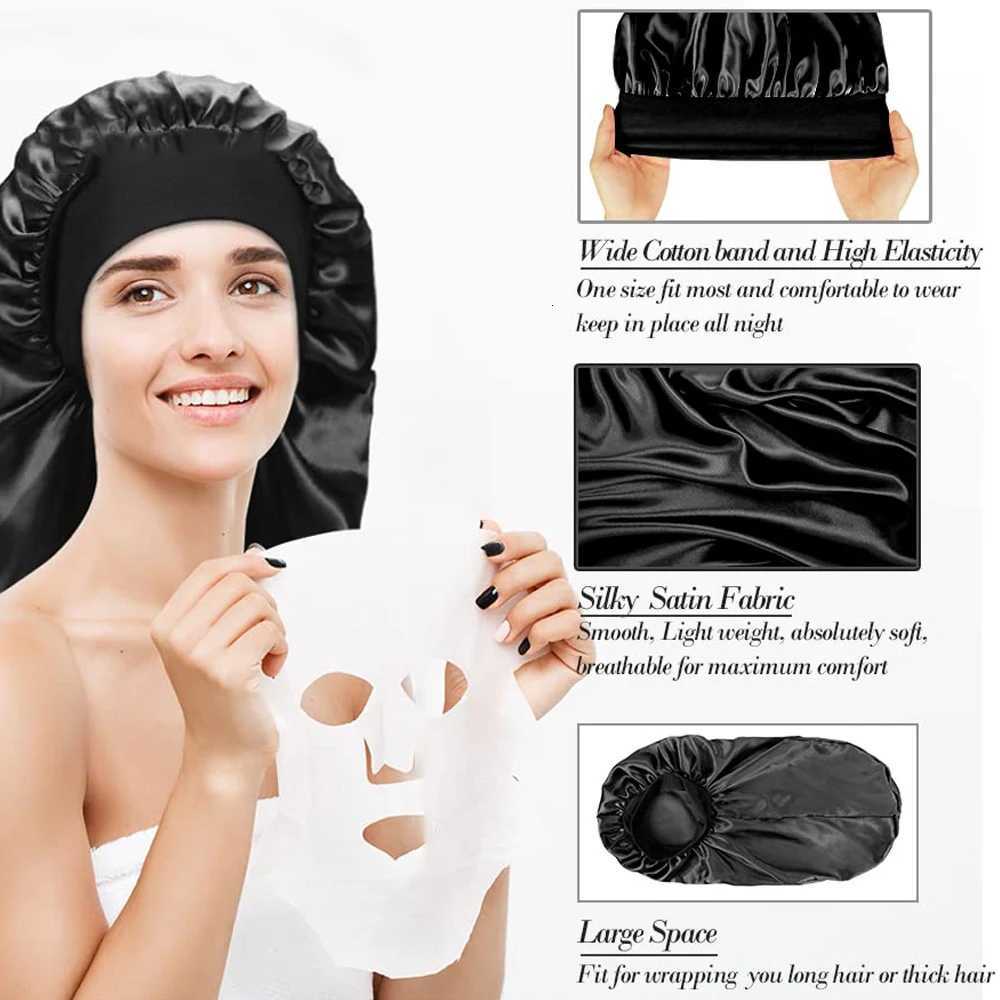 Satin Sleep Cap for Long Hair Extra Large Solid Color Floral Sleeping Bonnet for Women Elastic Hair Hat Sleeping Wrap Night Cap Z250808