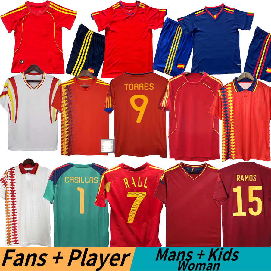 Retro classic 2010 Spains soccer Jerseys 1994 1996 98 2000 02 08 10 12 14 18 20 22 TORRES RAUL XAVI Hierro LUIS ENRIQUE CASILLAS ALONSO Guerrero PUYOL PIQUE retrio