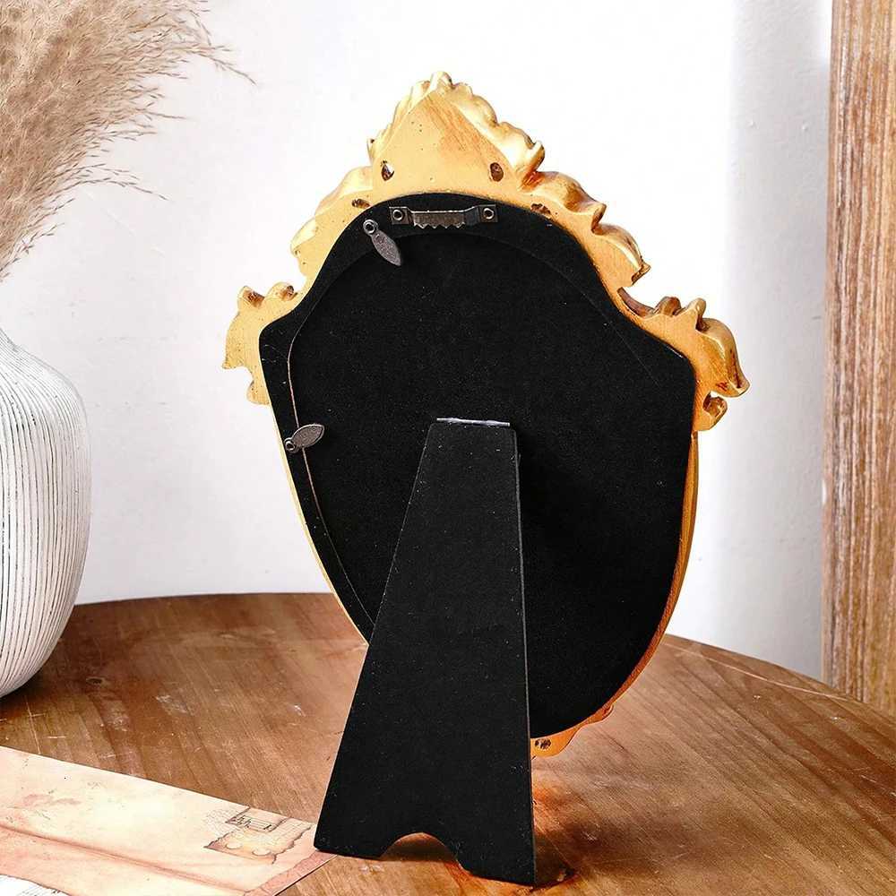 Vintage Gold Patterned Mirror Decoration Table Wall Mirror with Stand for Room Bedroom Dresser Desktop Decor European Style Z250807
