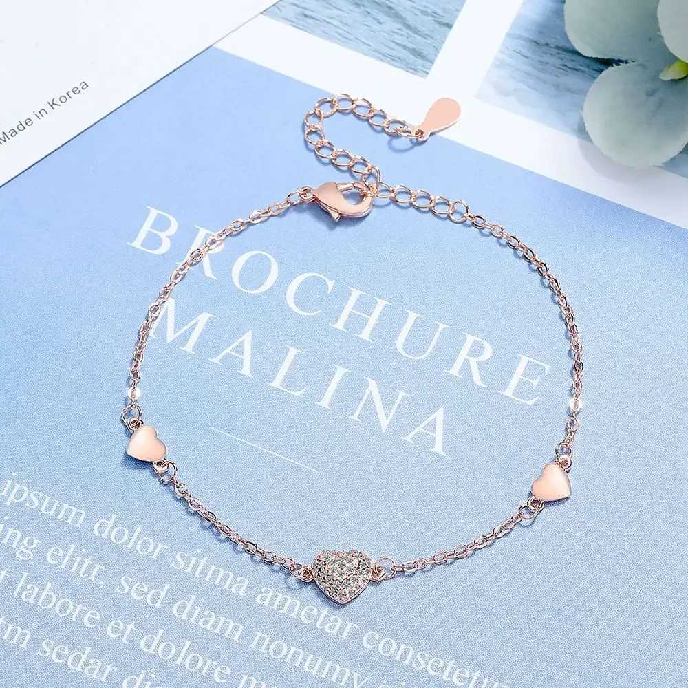 925 Sterling Silver Electroplated 18k Rose Gold Love Pendant Bracelet (17cm+5cm) Wedding Luxury Jewelry Z250807