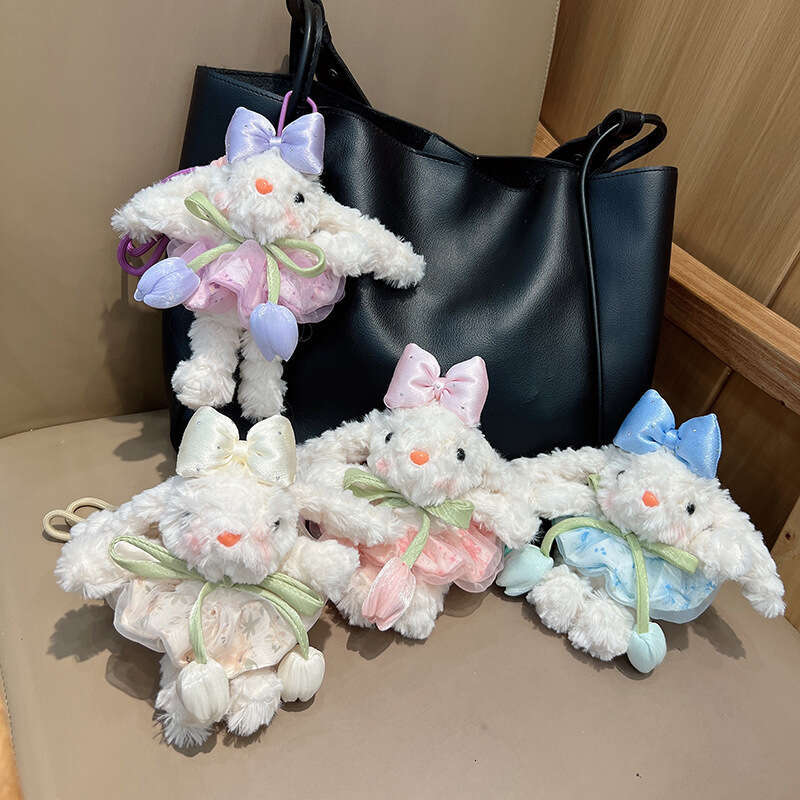 Cute Tulip Chiffon Skirt Lop-Eared Rabbit Keychain Adorable Plush Bunny Doll Internet Celebrity Bag Pendant