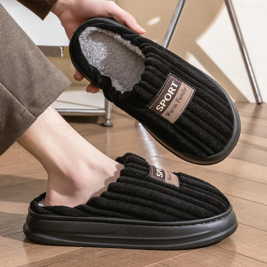 House Slippers For Men Furry Cozy Memory Foam Round Toe Couple Shoes Warm Winter Soft Plush Slippers 250730