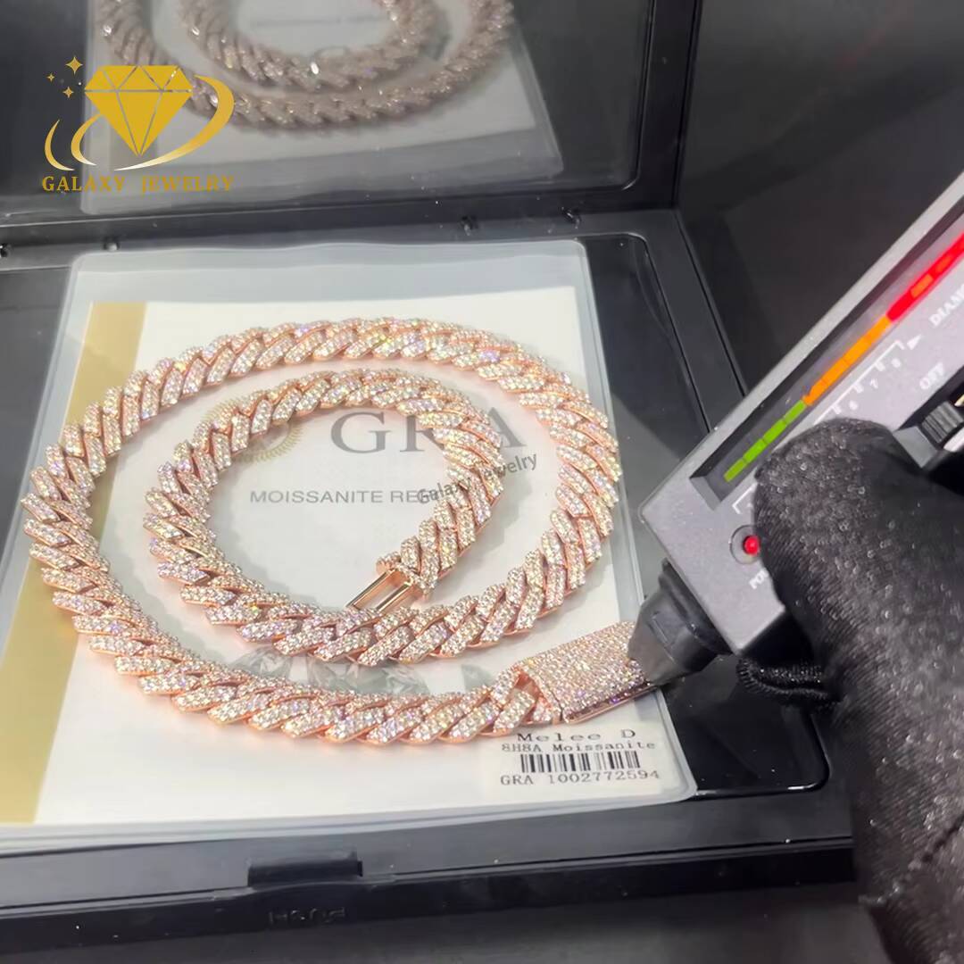 High Quality 8mm Moissanite Chian 2Rows Hip Hop Jewelry for Men 925 Silver Iced Out Cuban Chain with GRA Certificate