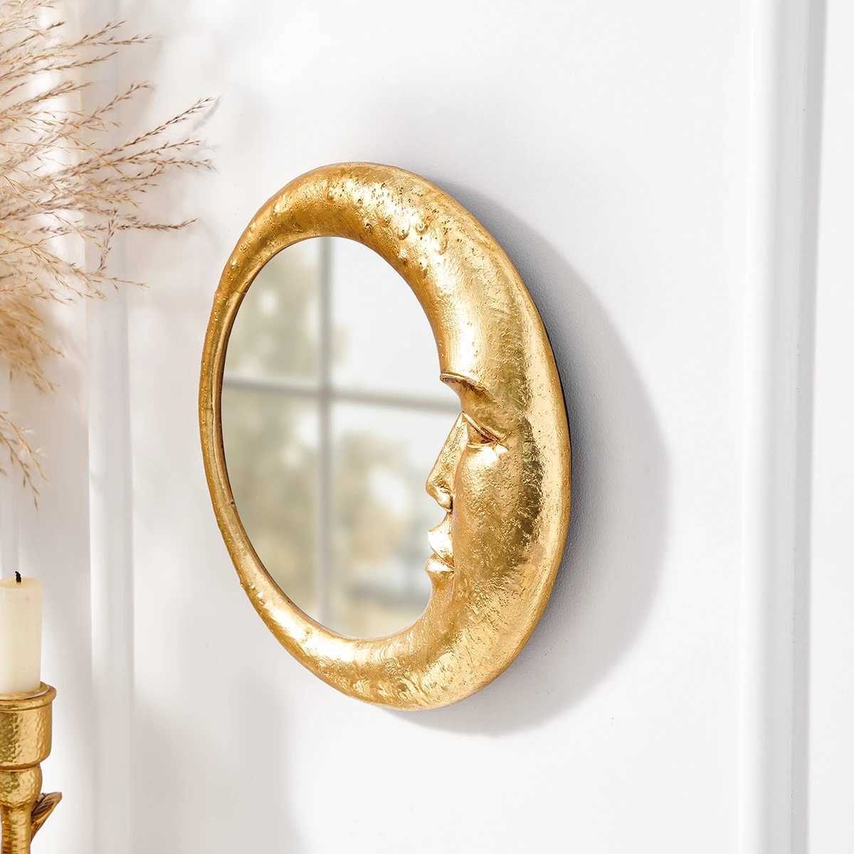 1PC resin material gold face meniscus round decorative hanging mirror decorative home art pendant creative makeup mirror. Z250807