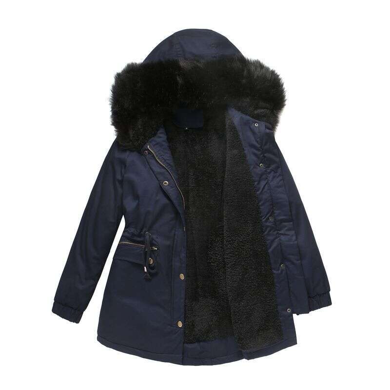 Women's Wear To Overcome Fleece-Padded With Fur Collar Hooded Warm Coat Loose Padded Jacket