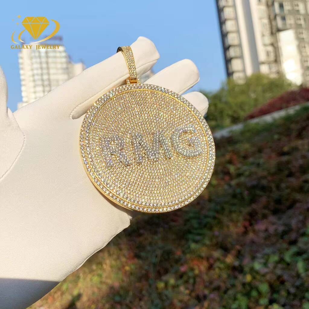 Custom Circle Shaped Disk Pendant Vvs Moissanite Diamond Lnitial Silver 925 Mens Pendant Hiphop Jewelry