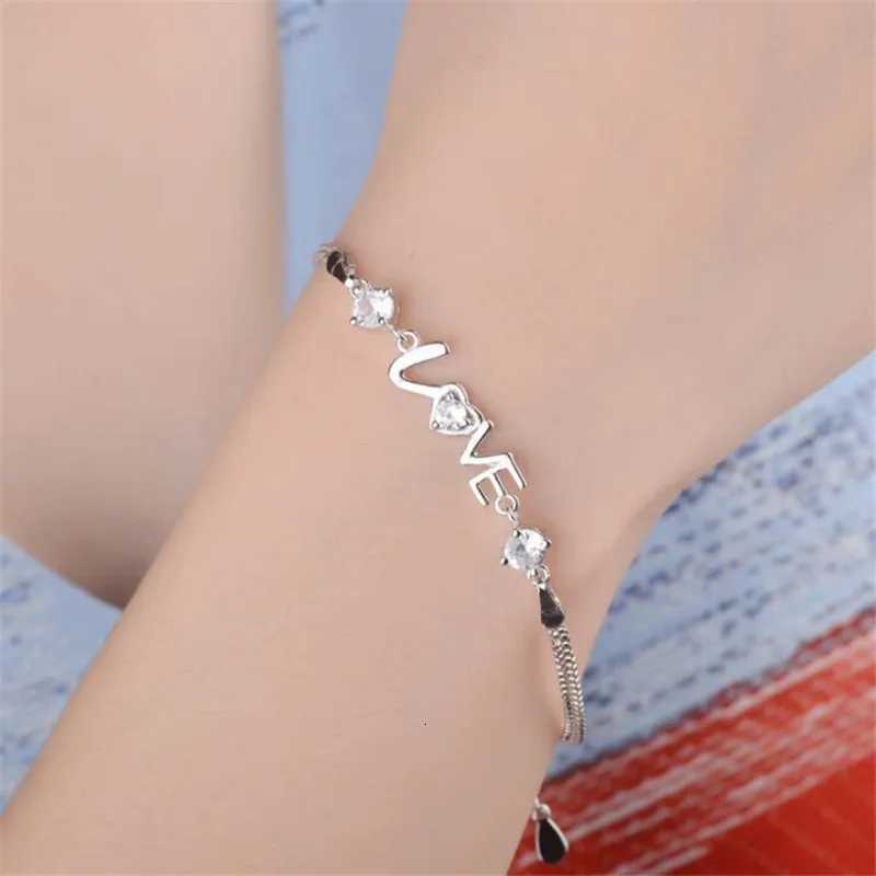 925 Sterling Silver Bracelet Heart Love Round Cubic Zirconia Double Chain Linked For Women Charm Bangle Jewelry Christmas Z250807