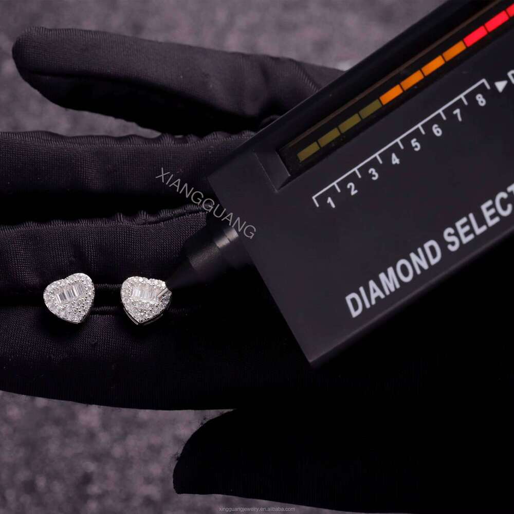 XG Fashion Dia Stud Heart Design Sier VVS Moissanite for Woman Men Fine Jewelry Earrings