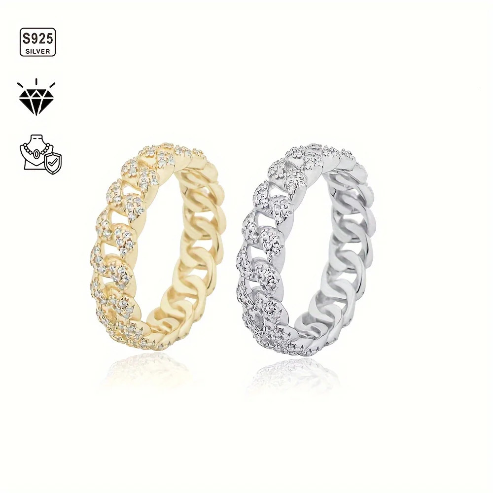 1pc S925 Sterling Silver with 2.7CT Cuban Ring Hip Hop Mens and Womens Rings Gemstone Jewelry | gifts 250717