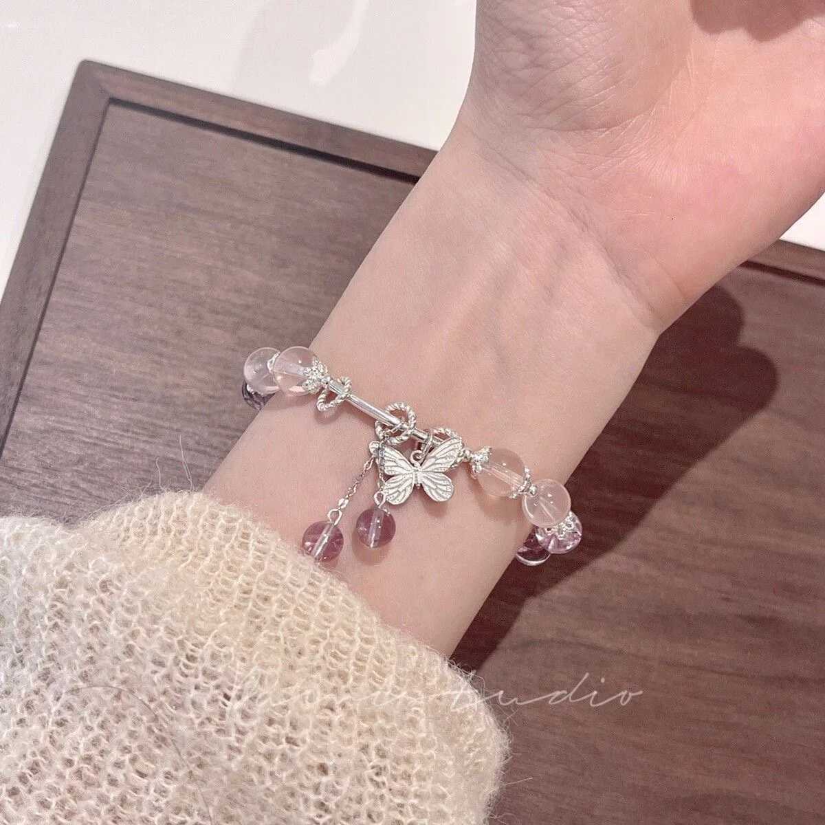 2025 New Style Butterfly Charm Bracelet, Unique Design, Amethyst Beaded Bracelet, Perfect Gift for Girlfriend or Best Friend, Women's Jewelry Z25