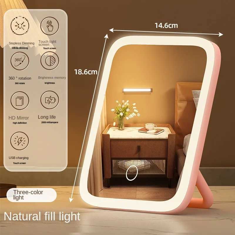 3 Color LED Desktop Fill Light Small Mirror Makeup Mirror With Light Girls Bedroom Dressing Table Mirror Vanity Mirror Z250807