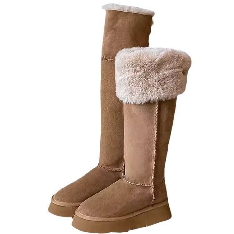 Women's Snow 2025 New Winter High-End Two-Way Button Long Warm Height-Increasing Northeast Fur Boots