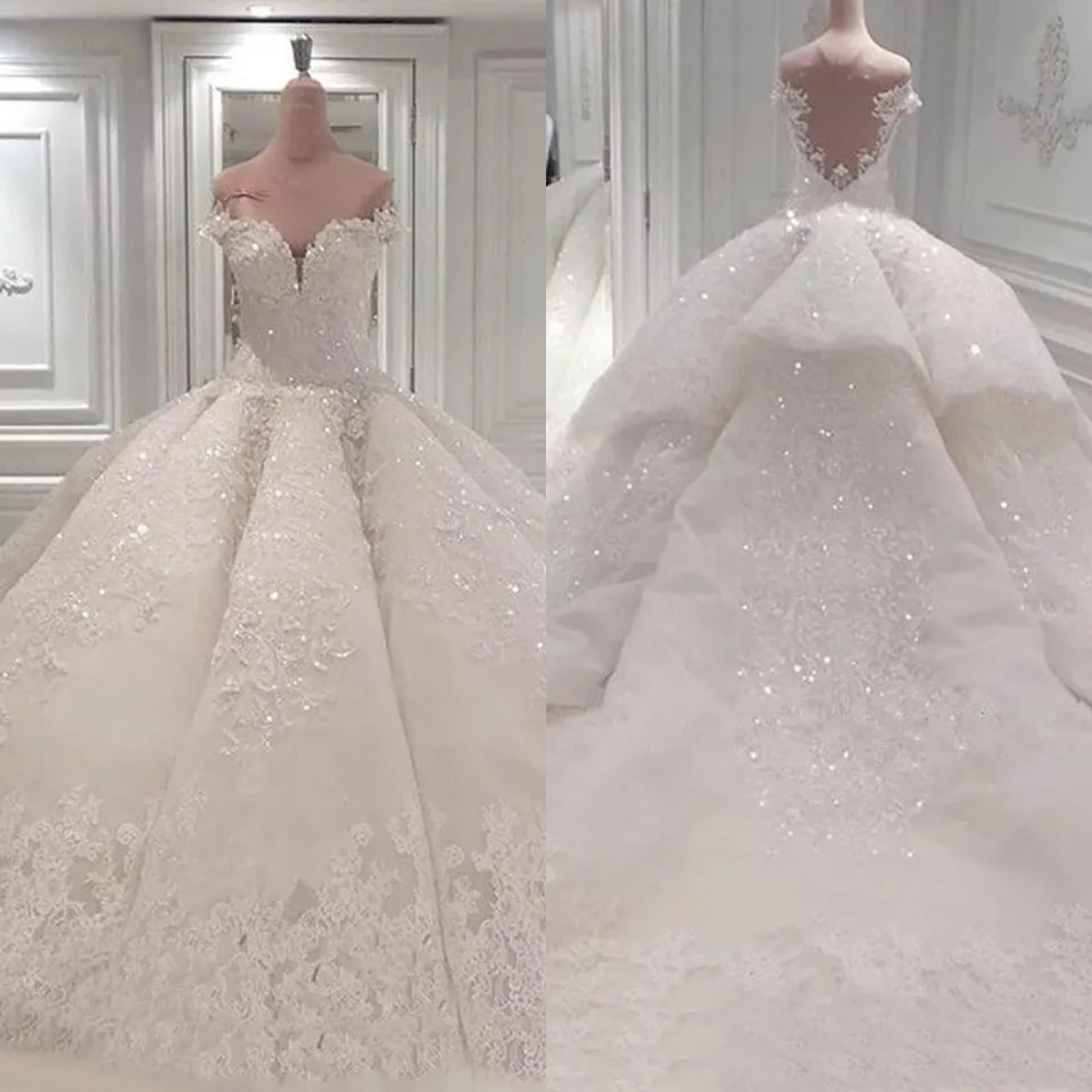 Ivory Stunning Ball Gown Wedding Dress Princess Sleeveless Nude Neck Bridal Gowns Wedding Dress Custom Made Bridal Plus Size Vestidos De Novia