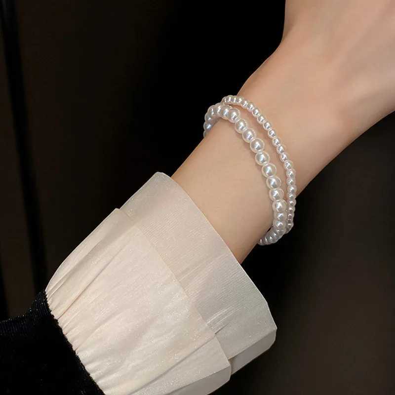 4MM-10MM French Retro Simple White Pearl Elastic Bracelet Womens Hand Bracelets Birthday Party Gift Fashion Jewelry Z250807