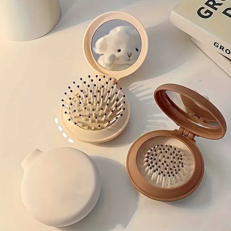 Mini Portable Folding Travel Hair Brush with Mirror for Women Lightweight Plastic Dual Fold Design for Outdoor Use Hand Washable Z250807